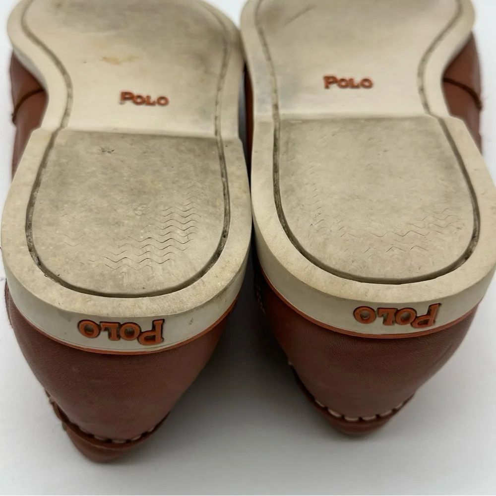 Polo by Ralph Lauren Coral Canvas and Brown Leather Boat Shoes with White Sole